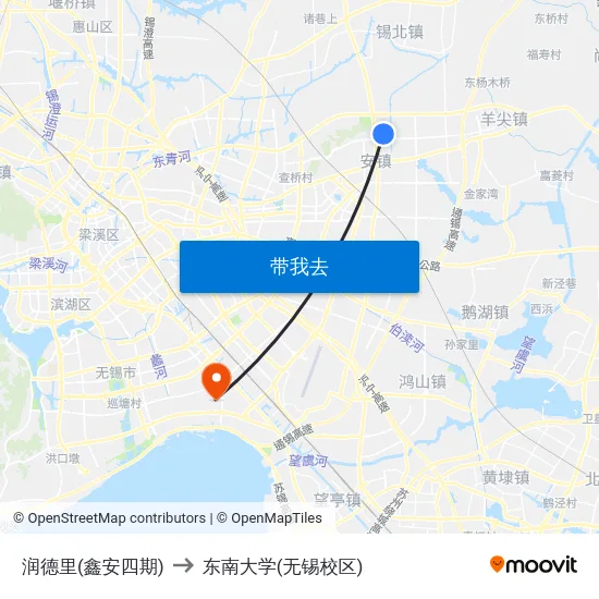 润德里(鑫安四期) to 东南大学(无锡校区) map