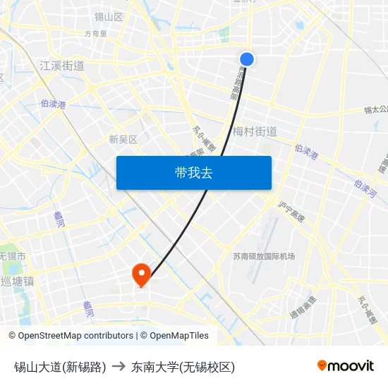 锡山大道(新锡路) to 东南大学(无锡校区) map
