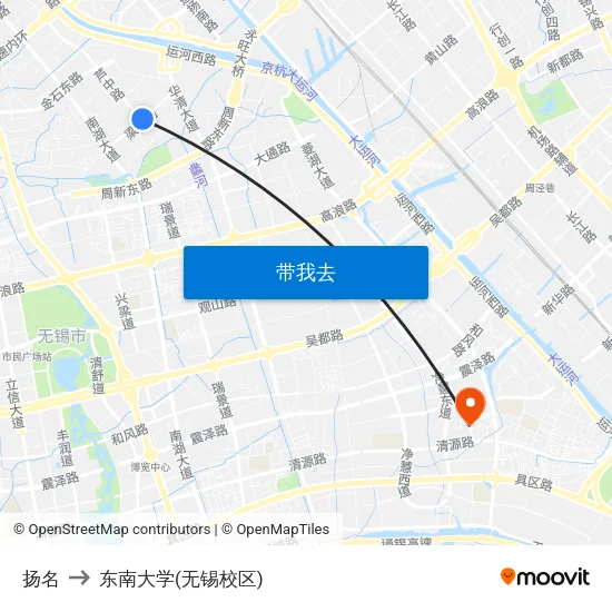 扬名 to 东南大学(无锡校区) map