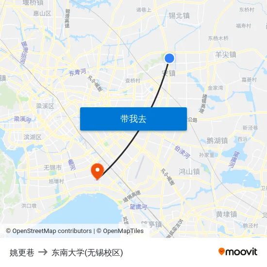 姚更巷 to 东南大学(无锡校区) map
