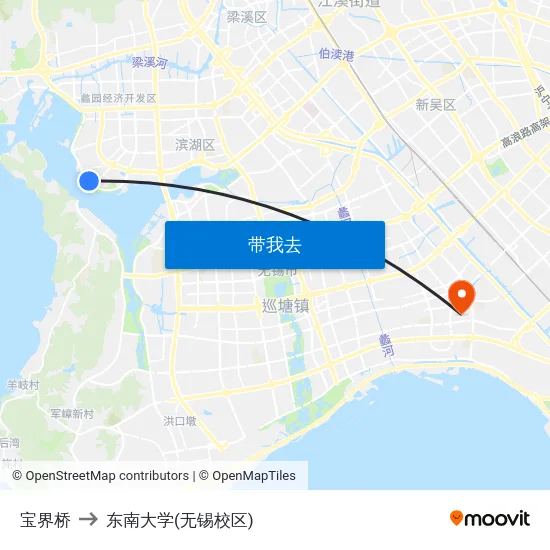 宝界桥 to 东南大学(无锡校区) map