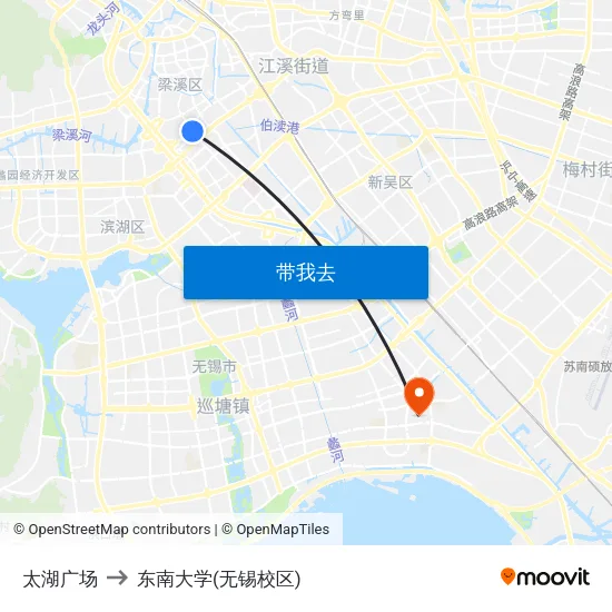 太湖广场 to 东南大学(无锡校区) map