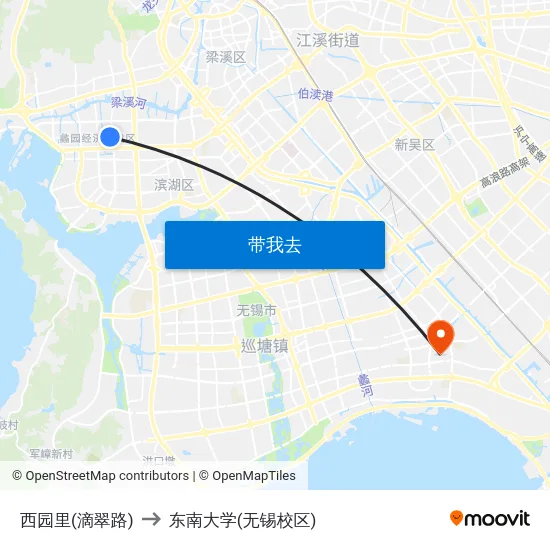 西园里(滴翠路) to 东南大学(无锡校区) map