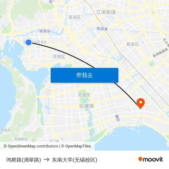 鸿桥路(滴翠路) to 东南大学(无锡校区) map