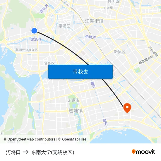 河埒口 to 东南大学(无锡校区) map