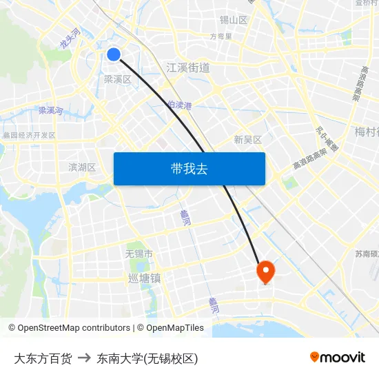 大东方百货 to 东南大学(无锡校区) map