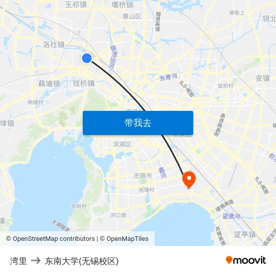 湾里 to 东南大学(无锡校区) map
