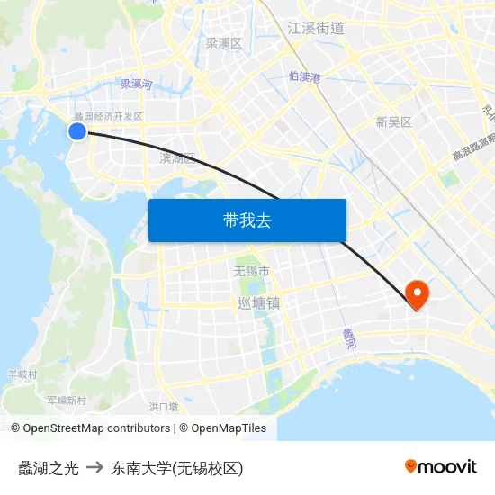 蠡湖之光 to 东南大学(无锡校区) map