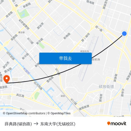薛典路(锡协路) to 东南大学(无锡校区) map