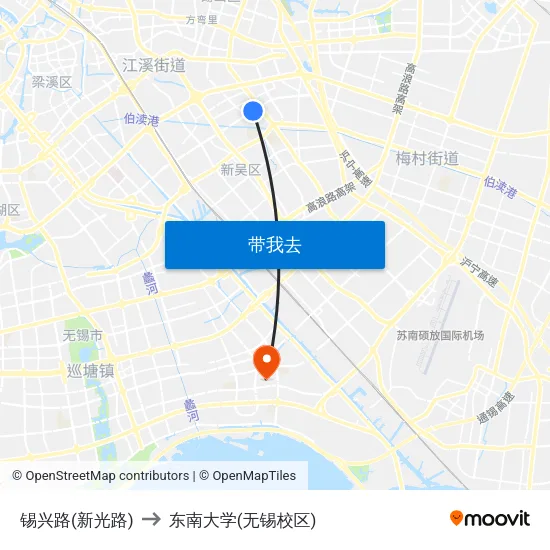 锡兴路(新光路) to 东南大学(无锡校区) map