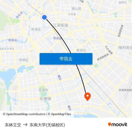 东林立交 to 东南大学(无锡校区) map