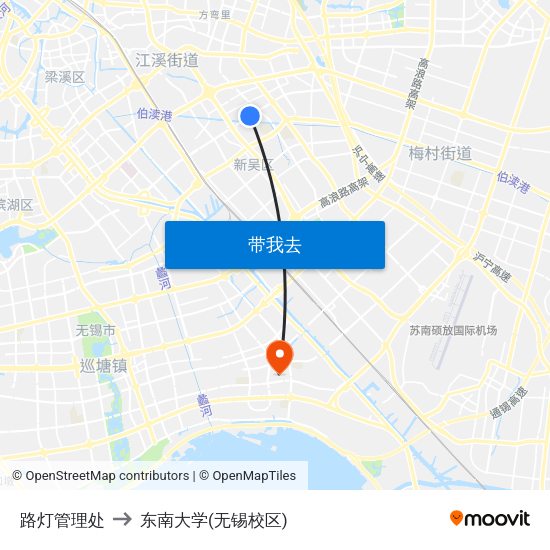 路灯管理处 to 东南大学(无锡校区) map