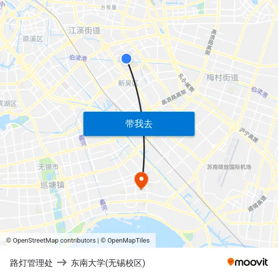 路灯管理处 to 东南大学(无锡校区) map