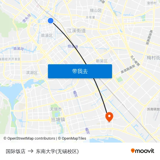 国际饭店 to 东南大学(无锡校区) map