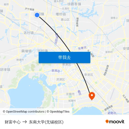 财富中心 to 东南大学(无锡校区) map