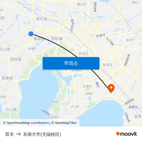 双羊 to 东南大学(无锡校区) map