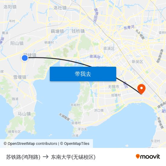 苏铁路(鸿翔路) to 东南大学(无锡校区) map