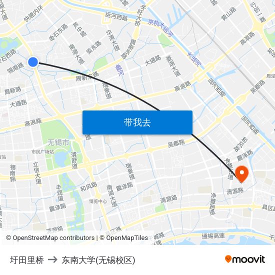 圩田里桥 to 东南大学(无锡校区) map