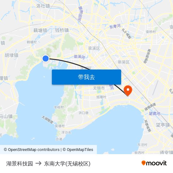 湖景科技园 to 东南大学(无锡校区) map
