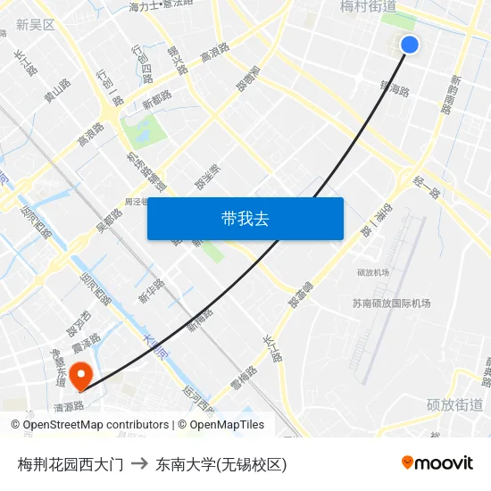 梅荆花园西大门 to 东南大学(无锡校区) map