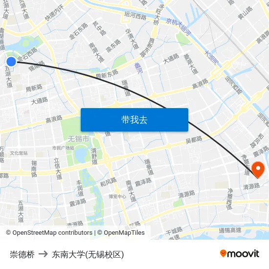 崇德桥 to 东南大学(无锡校区) map