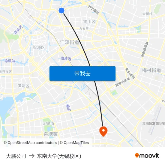 大鹏公司 to 东南大学(无锡校区) map