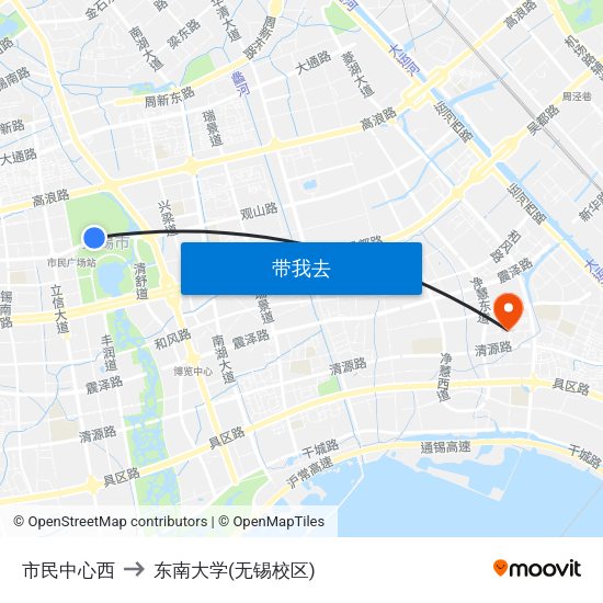 市民中心西 to 东南大学(无锡校区) map