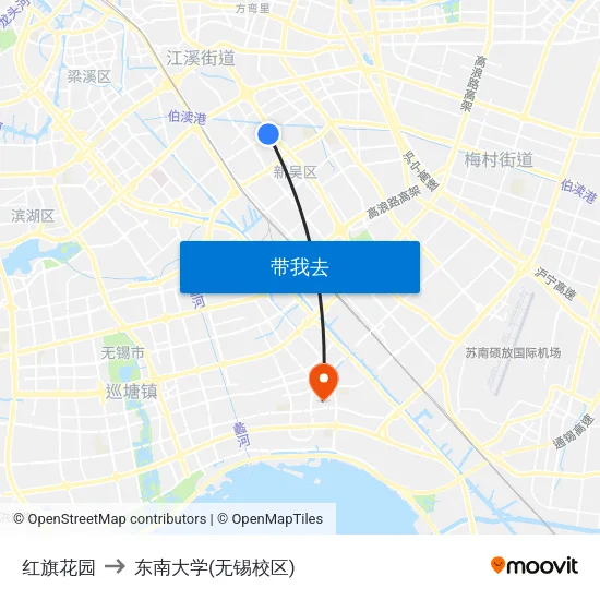 红旗花园 to 东南大学(无锡校区) map