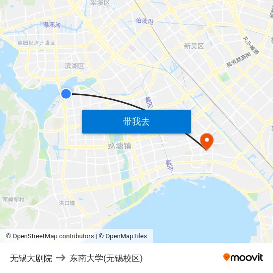 无锡大剧院 to 东南大学(无锡校区) map