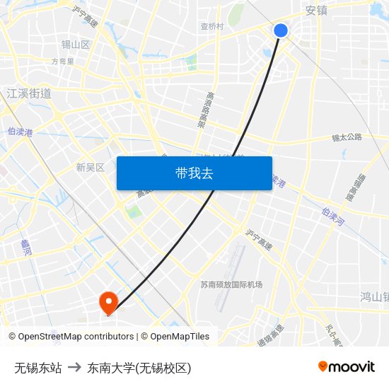 无锡东站 to 东南大学(无锡校区) map