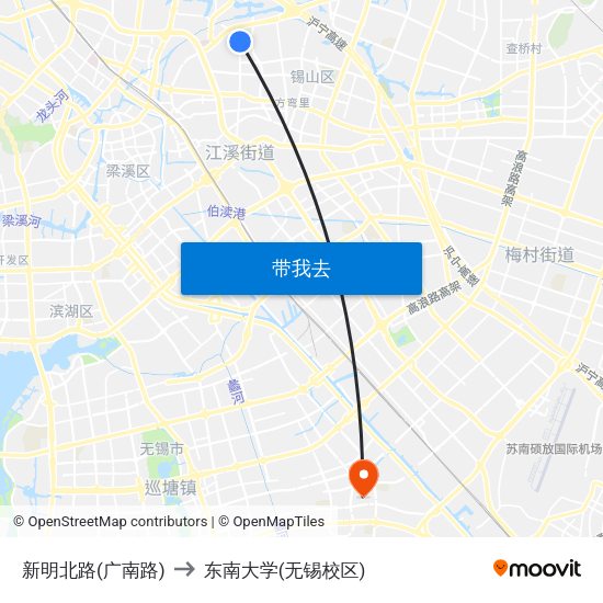 新明北路(广南路) to 东南大学(无锡校区) map