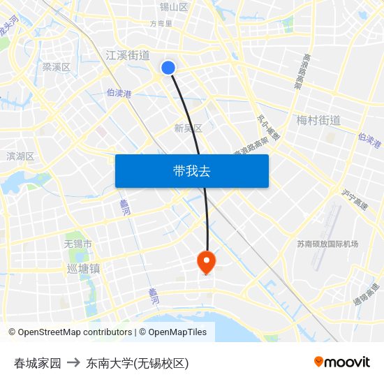 春城家园 to 东南大学(无锡校区) map