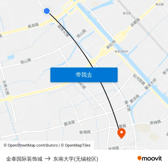 金泰国际装饰城 to 东南大学(无锡校区) map