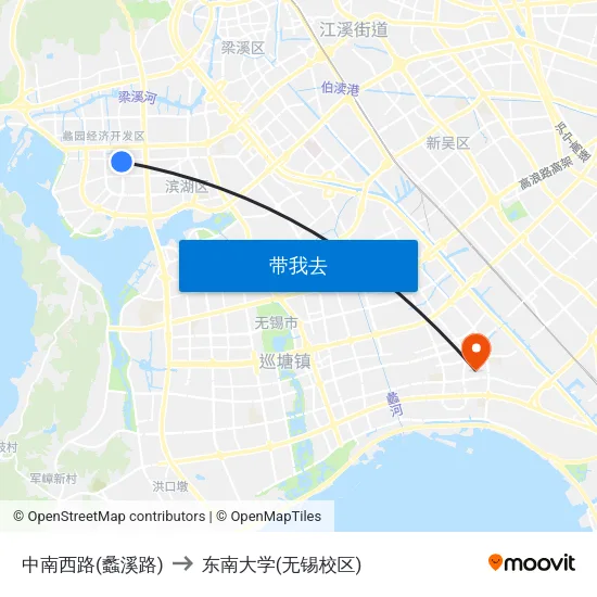 中南西路(蠡溪路) to 东南大学(无锡校区) map