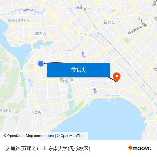 大通路(万顺道) to 东南大学(无锡校区) map