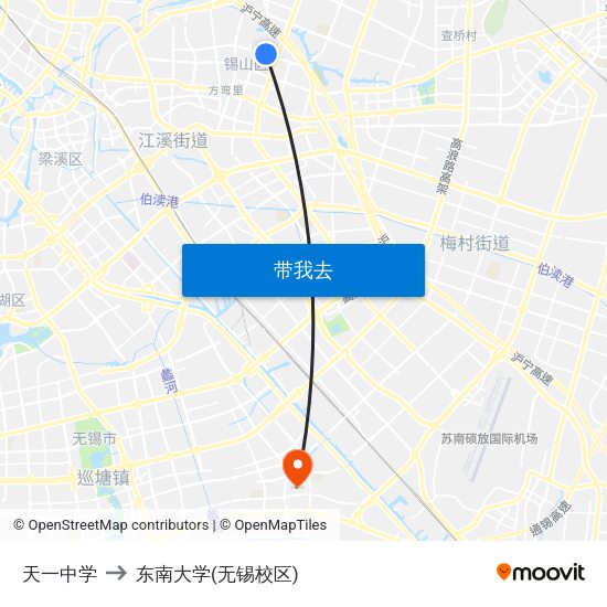 天一中学 to 东南大学(无锡校区) map