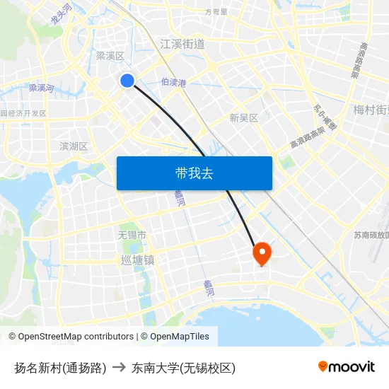 扬名新村(通扬路) to 东南大学(无锡校区) map