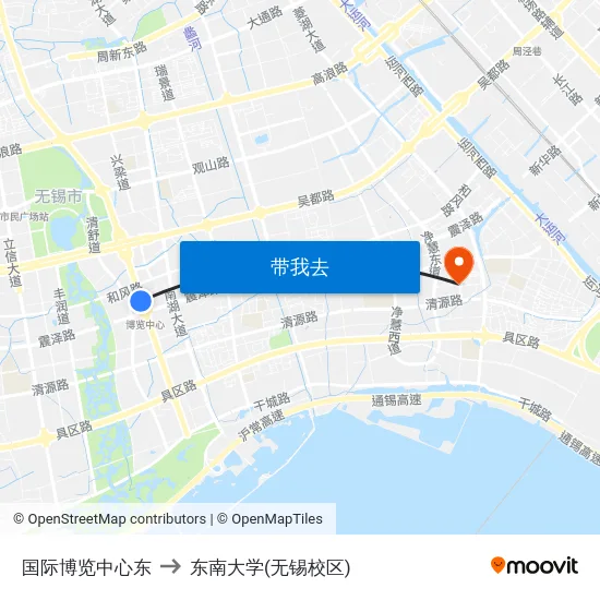 国际博览中心东 to 东南大学(无锡校区) map