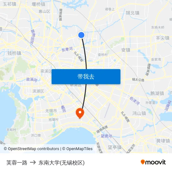 芙蓉一路 to 东南大学(无锡校区) map