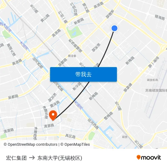 宏仁集团 to 东南大学(无锡校区) map