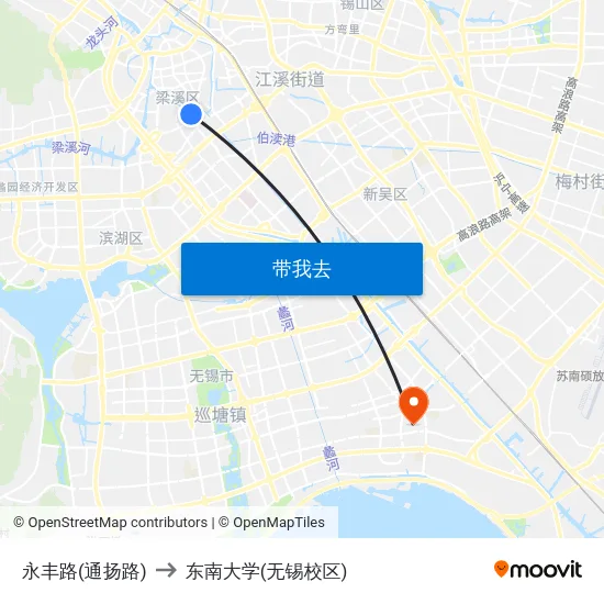 永丰路(通扬路) to 东南大学(无锡校区) map
