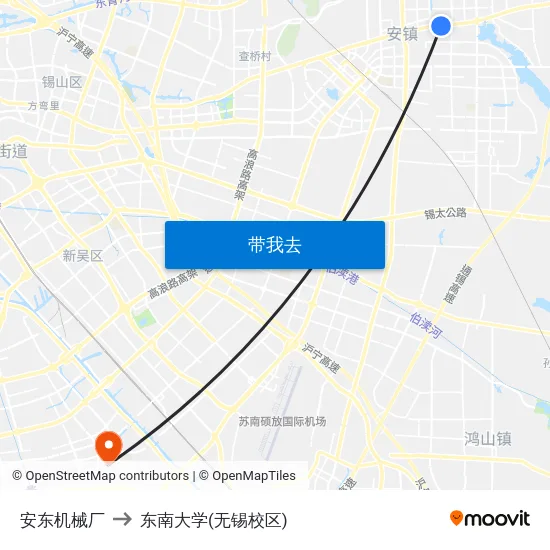 安东机械厂 to 东南大学(无锡校区) map