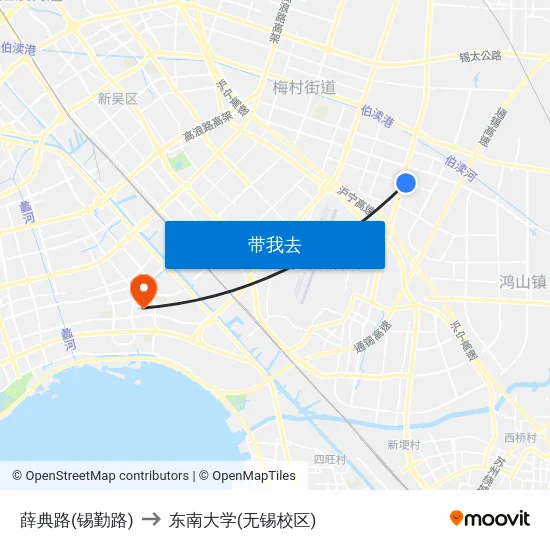 薛典路(锡勤路) to 东南大学(无锡校区) map