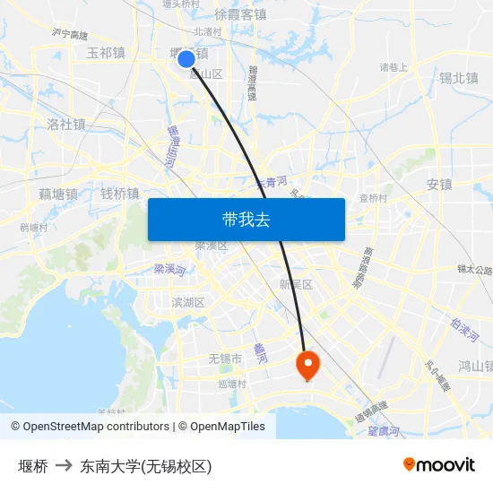 堰桥 to 东南大学(无锡校区) map