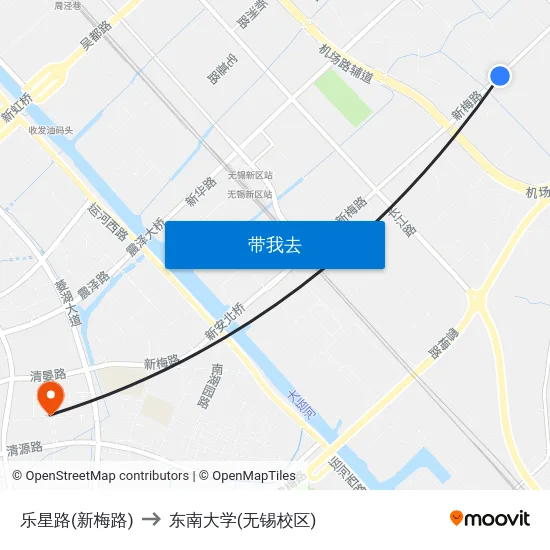 乐星路(新梅路) to 东南大学(无锡校区) map