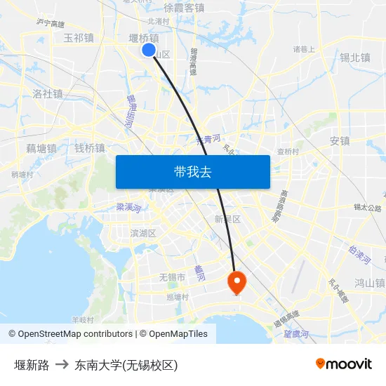 堰新路 to 东南大学(无锡校区) map