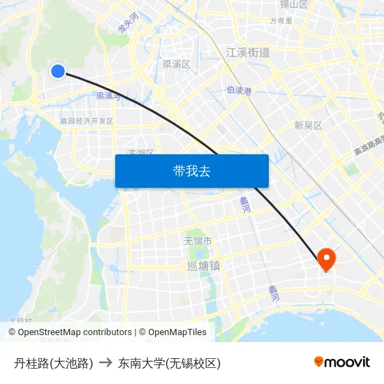 丹桂路(大池路) to 东南大学(无锡校区) map