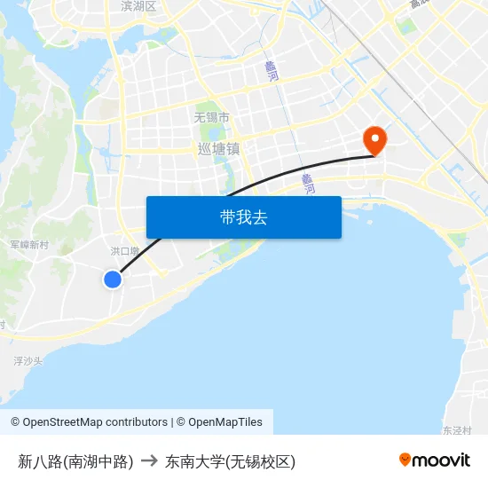 新八路(南湖中路) to 东南大学(无锡校区) map