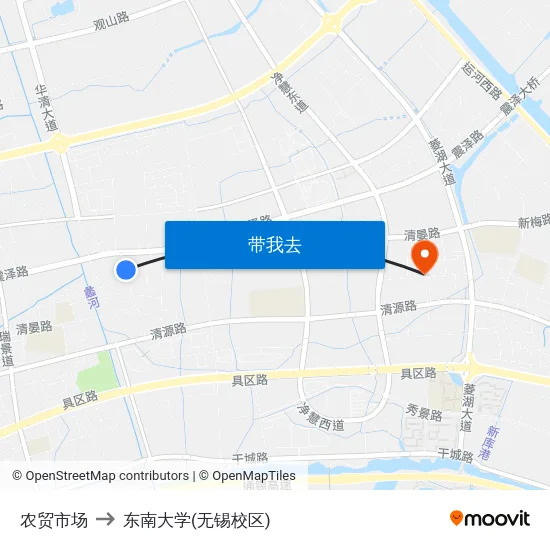 农贸市场 to 东南大学(无锡校区) map