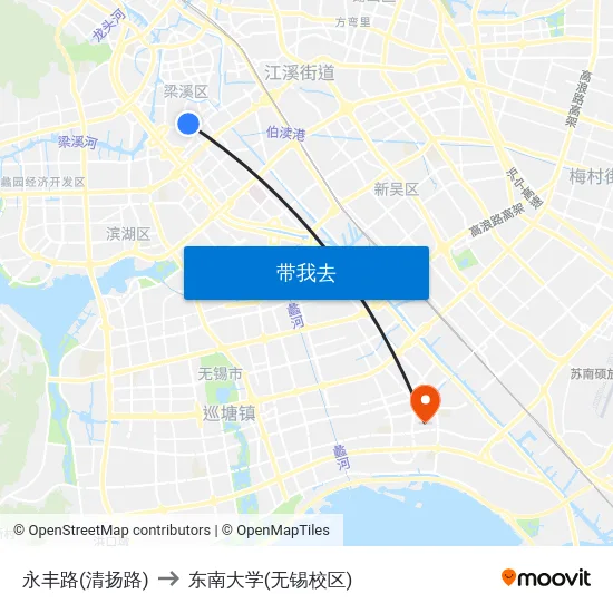 永丰路(清扬路) to 东南大学(无锡校区) map